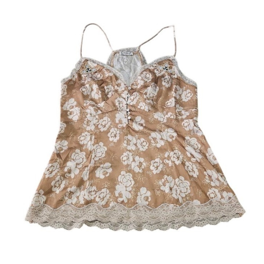 Intimately Free People Night Special Cami Floral Lace Trim Women Small Tan - Picture 2 of 8